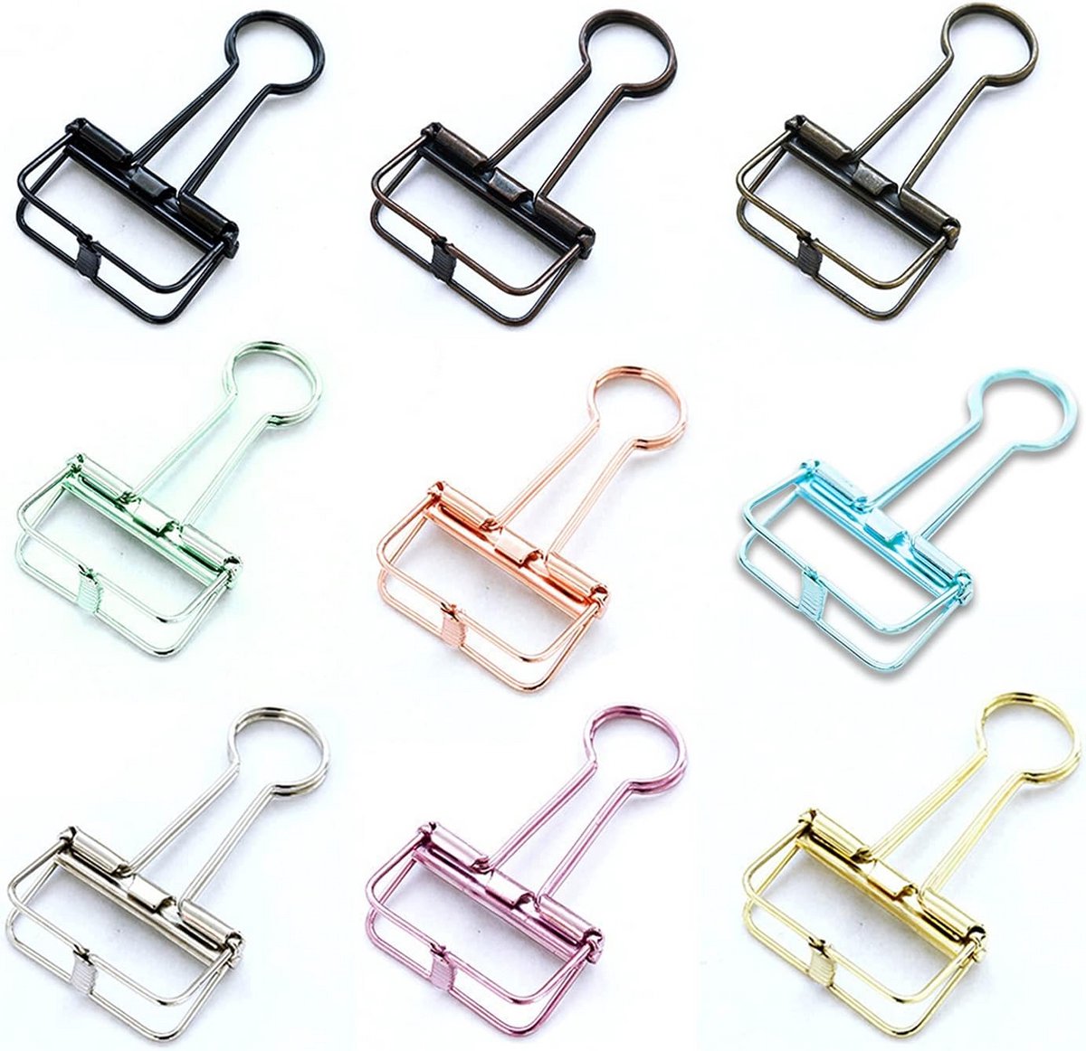 9x Grote Metalen Bulldog Clips Holle Lange Staart - Binder Clips voor Documenten en Foto's