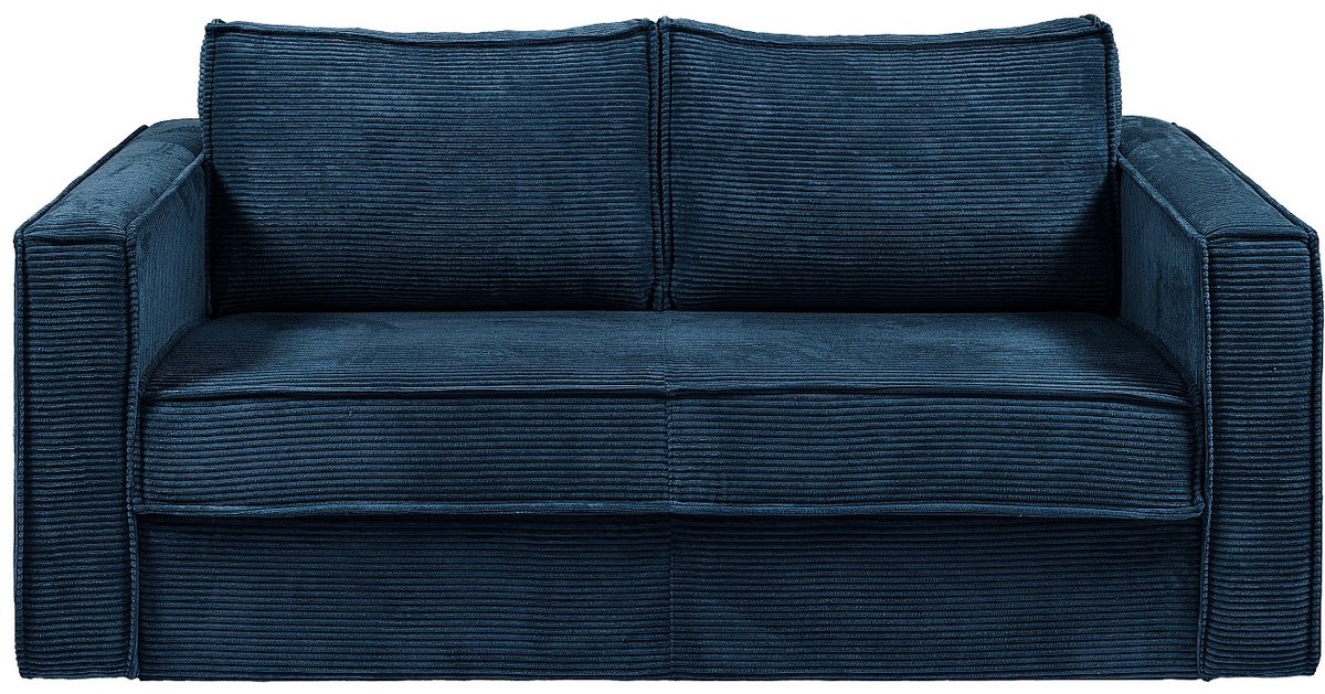 Vente-unique Express-driezitsslaapbank van blauw ribfluweel - Bed 140 cm - Matras 18 cm LORETO Nachtblauw