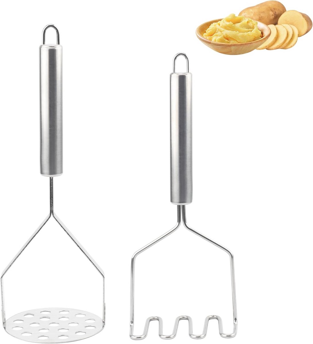 2x Aardappelstamper Roestvrij Staal - Professioneel Keukengerei voor Perfecte Puree