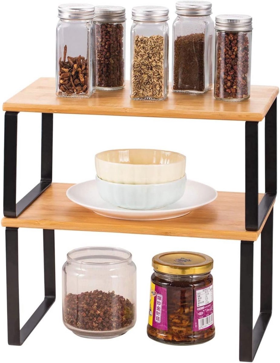 Set van 2 Uitbreidbare en Stapelbare Keukenorganizers voor Kruidensets en Keukengerei