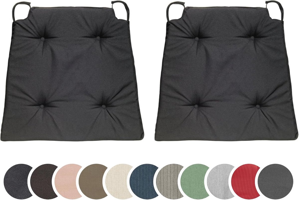 Set van 2 comfortabele stoelkussens voor binnen en buiten met klittenbandsluiting - 100% microvezel - zwart