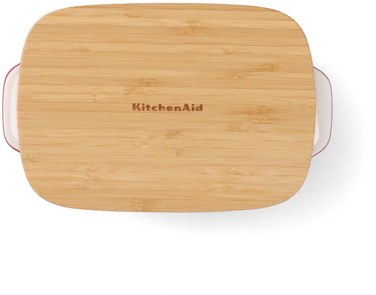 KitchenAid Ovenschaal incl bamboe deksel - Small: 0,9L - magnetron- en ovenbestendig tot 260°C zonder deksel - Keizer rood — afbeelding 3