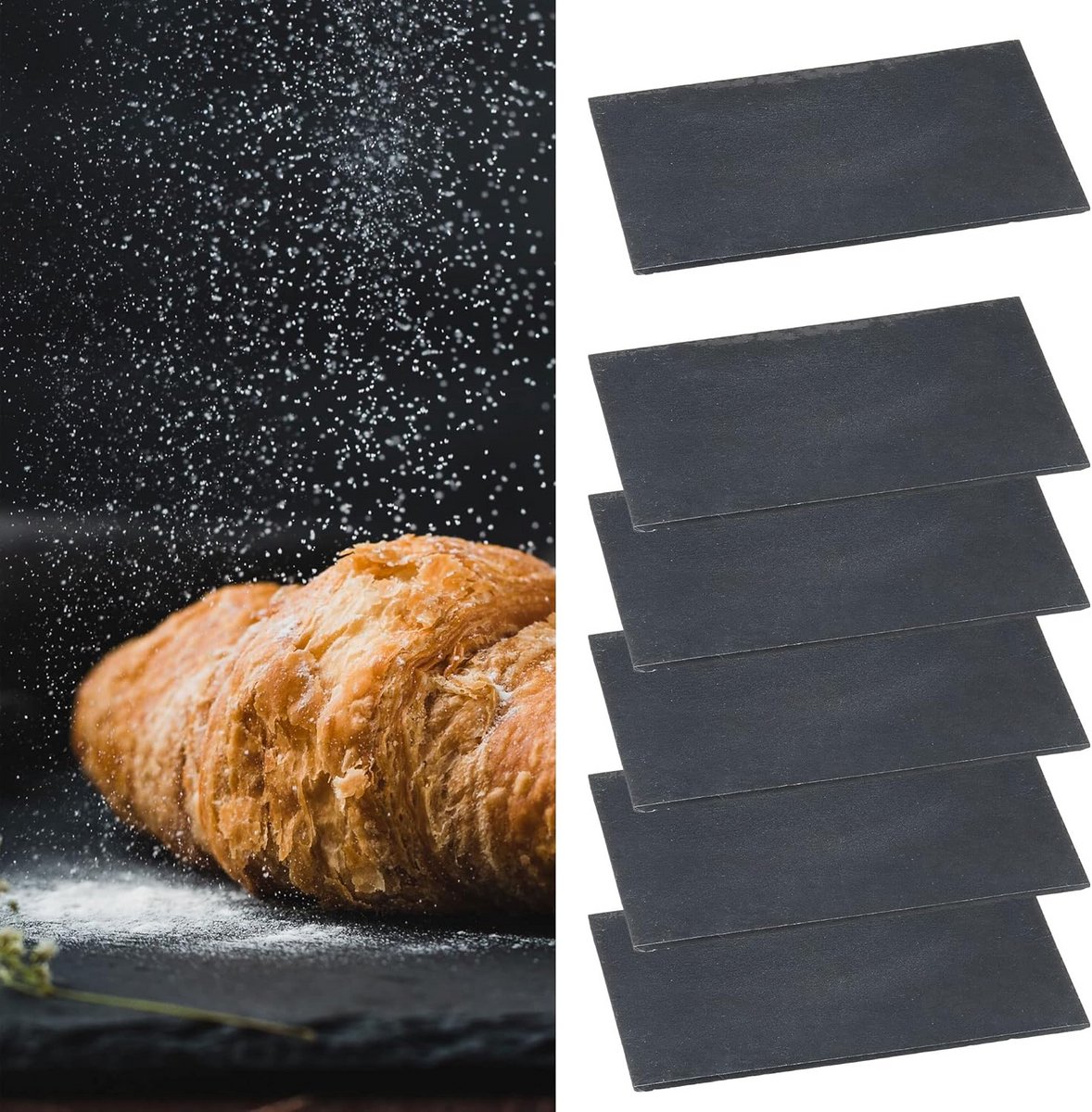 Set van 6 Rechthoekige Leistenen Borden (14x22 cm) – Servies en Onderzetters