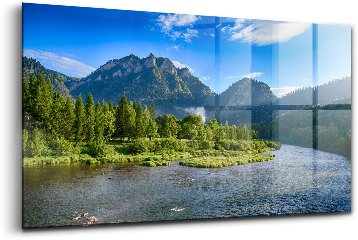 Wallfluent Glasschilderij - Een bocht in de Dunajec-rivier in het Pieniny-gebergte. Glas Schilderij - 100x50 cm - Blauw Horizontale muurfoto - Natuur Foto Op Glas - Glas Foto - Foto In Glas