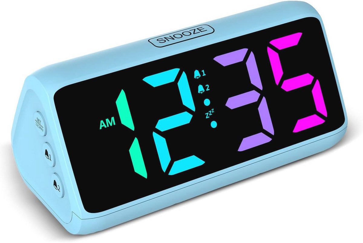 Digitale wekker met LED-display en dubbele alarmfunctie voor zware slapers