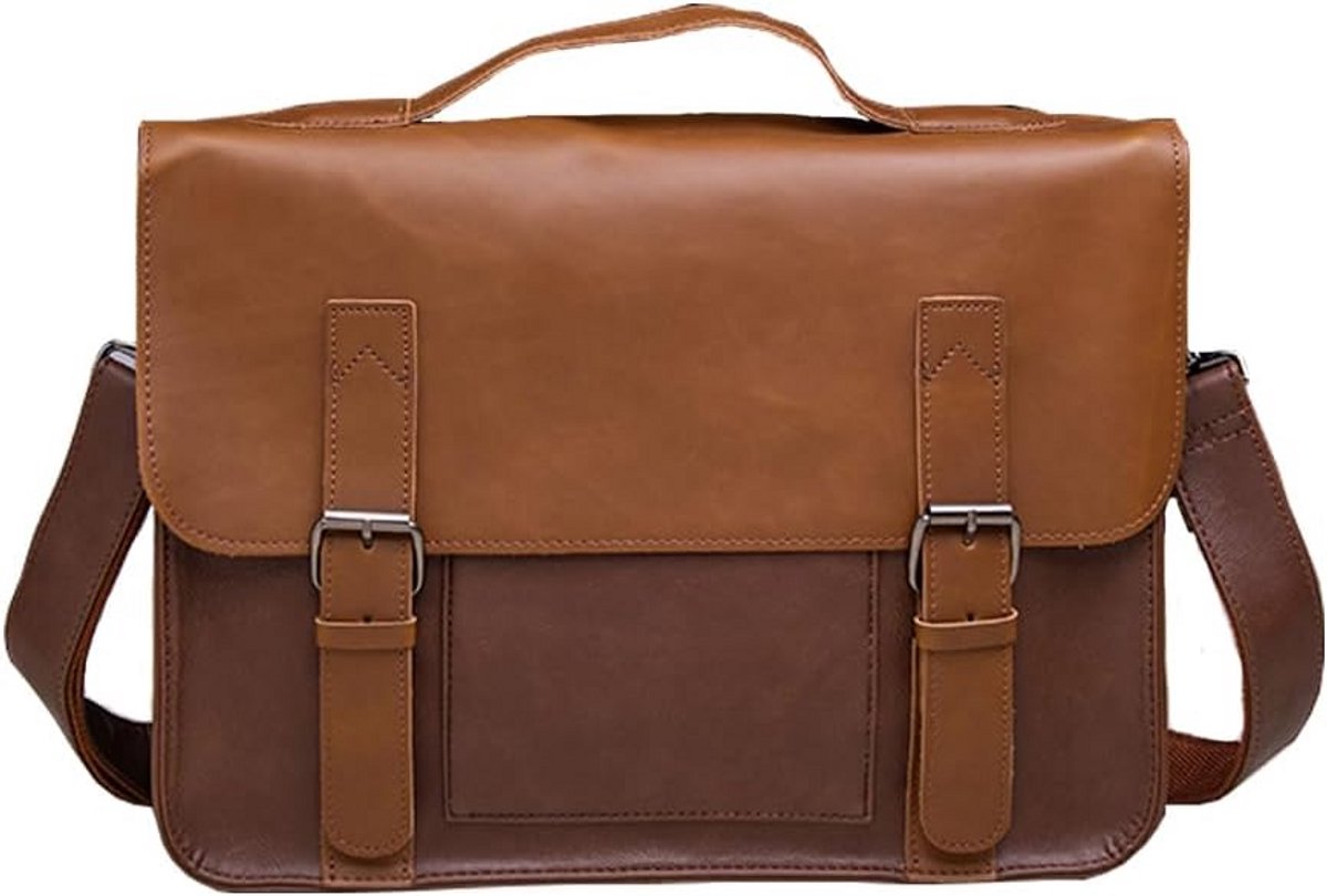 Leren Aktetas Heren Vintage Schoudertas Zakenman Tote Bag Grote Capaciteit