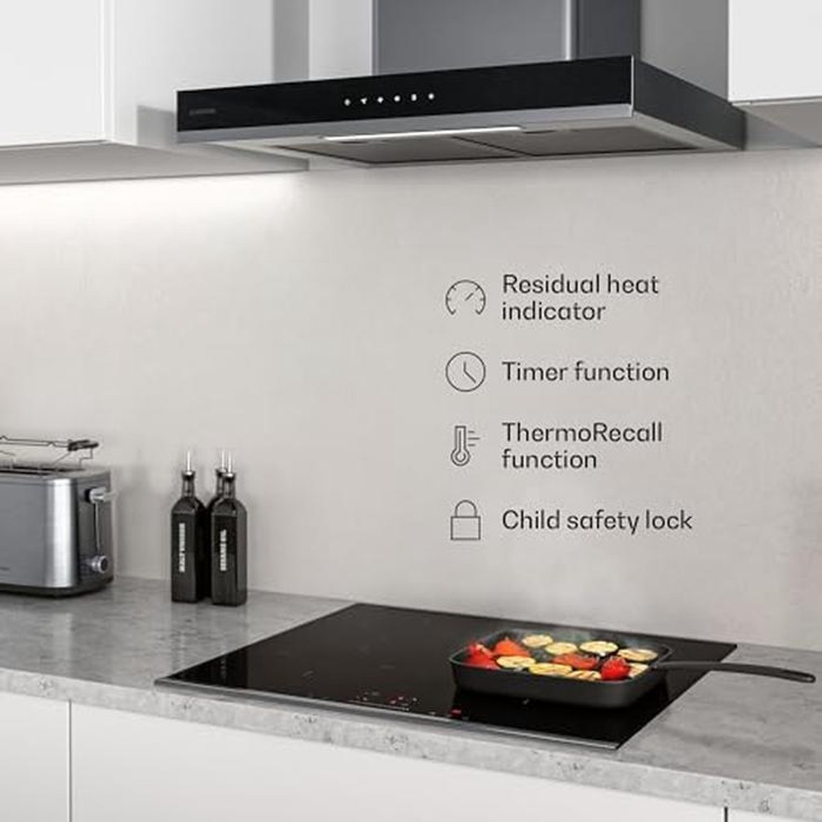 Inductiekookplaat 60 cm met 4 kookzones, 7400 W Boost, Touch Slider en Timer