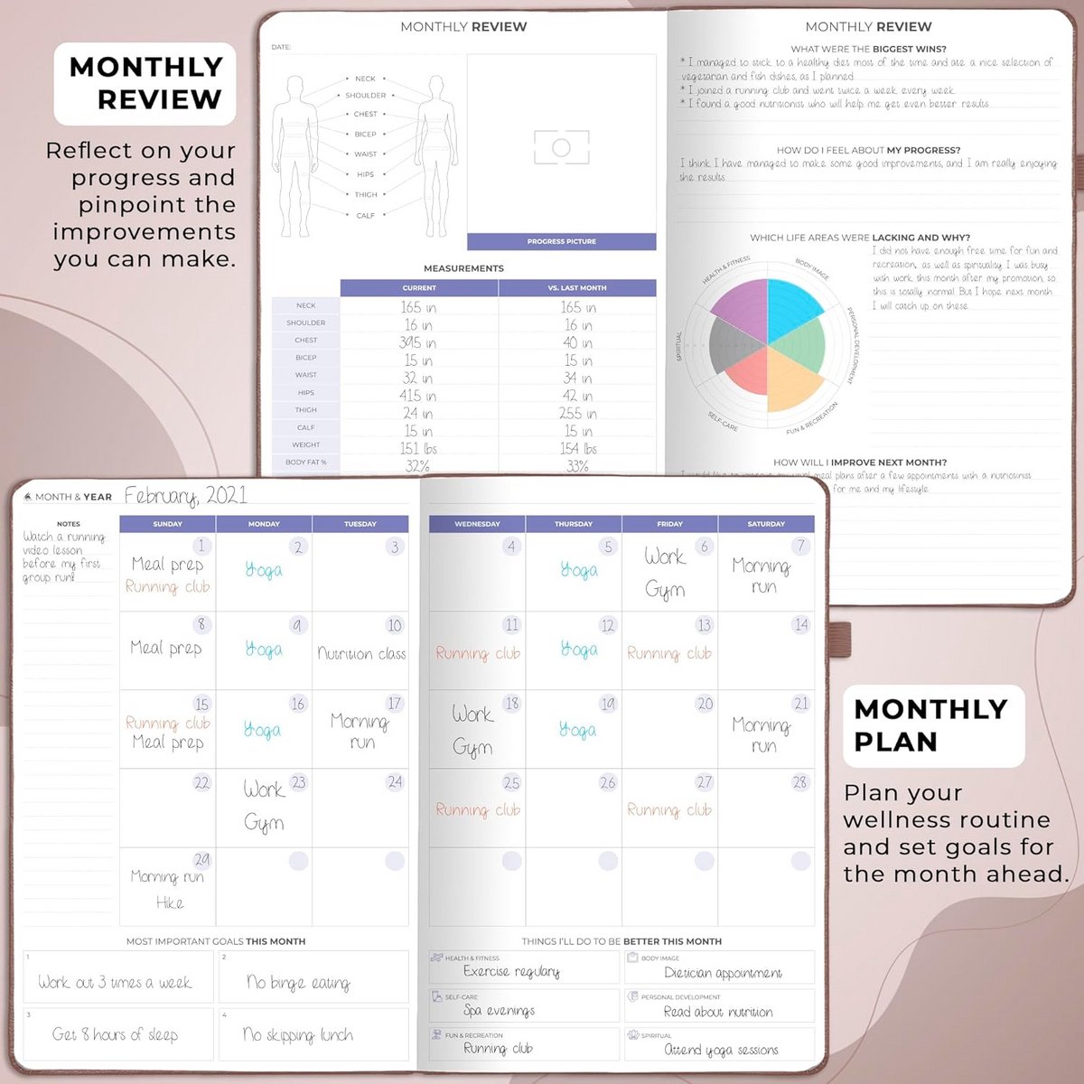 Fitness en Voedingsdagboek PRO - Trainings- en Eetplanner (Donker Terracotta, 18x25,5 cm)