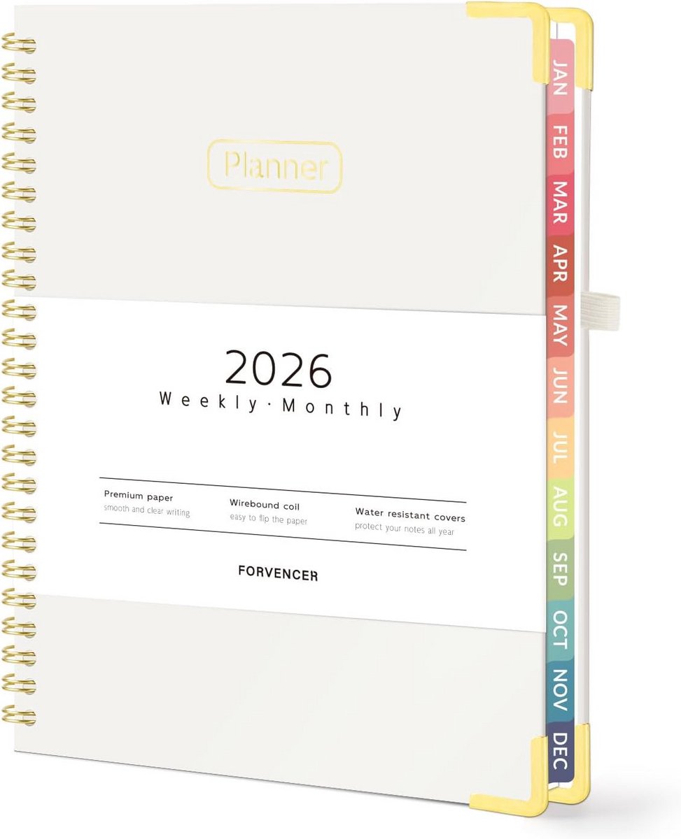 2025 Hardcover Week- en Maandplanner - Spiraalvormige Kalender met Tabbladen