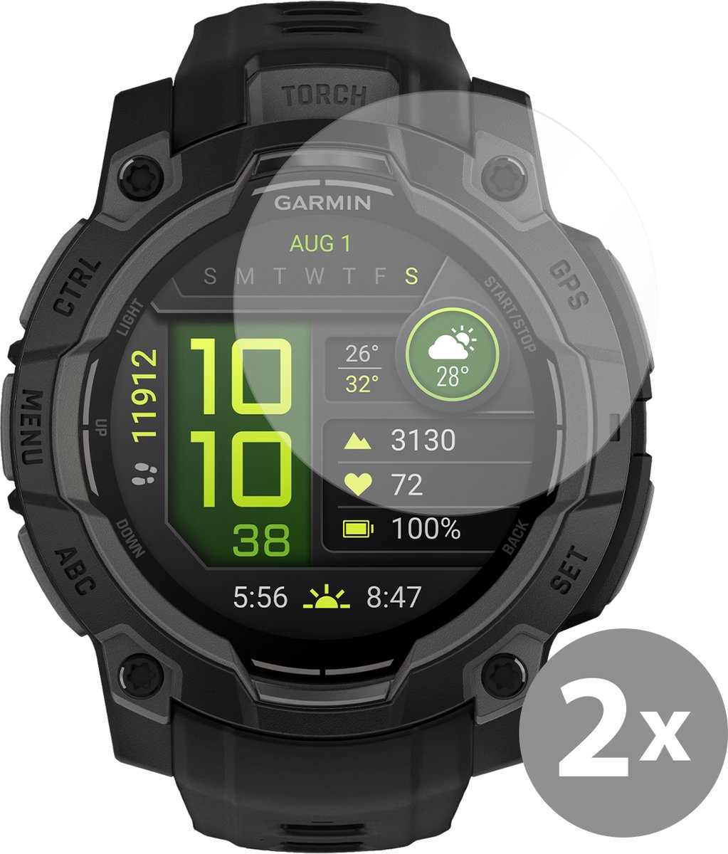Cazy screenprotector geschikt voor Garmin Instinct 3 (45mm) - 2 stuks - Gehard Glas
