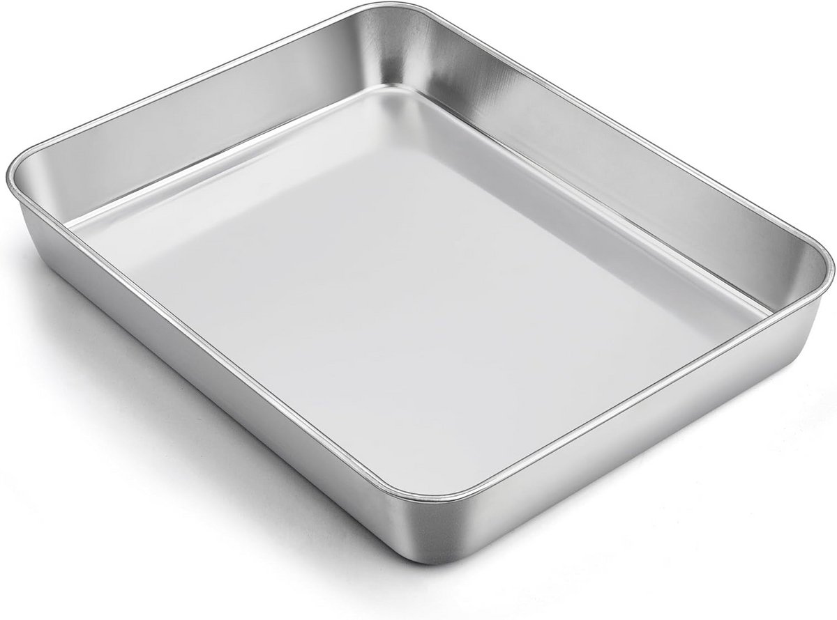 Rechthoekige Bakplaat van Roestvrij Staal - Diepe Taartplaat voor Cake, Lasagne en Brownies - 31,6 x 24,7 x 4,8 cm