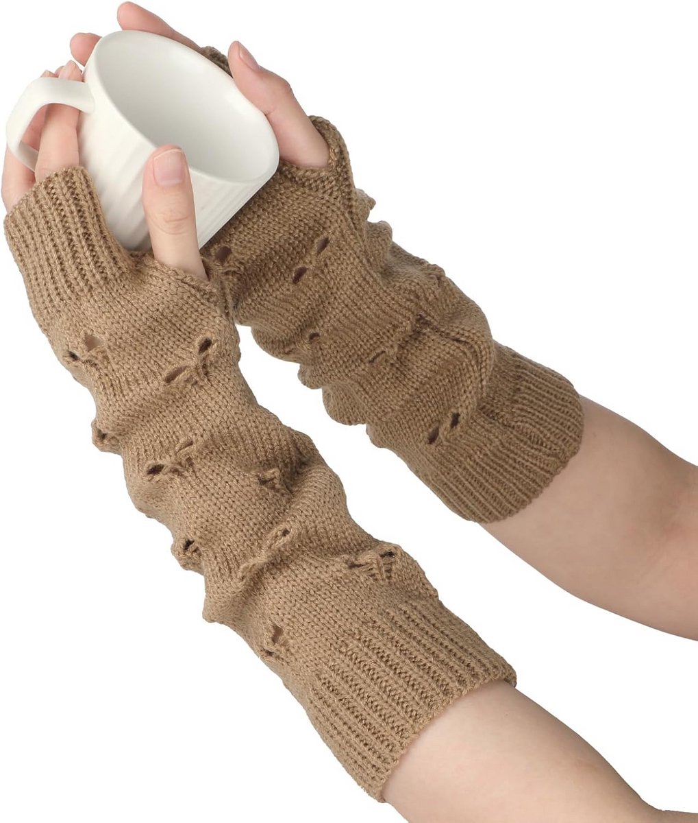 Gehaakte Ripped Handschoenen voor Grunge en Y2K Stijl in Bruin