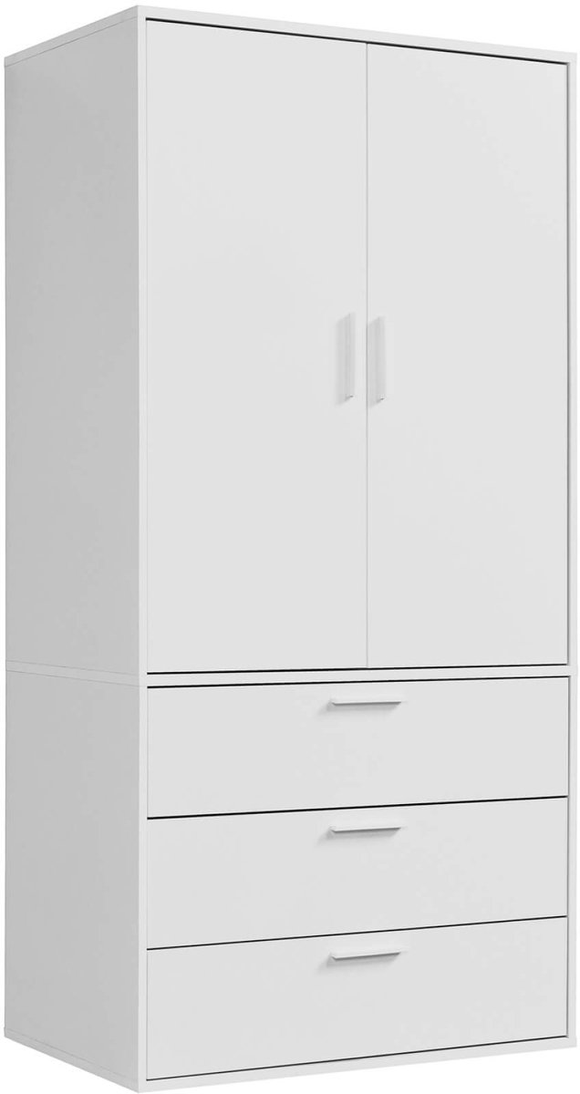 mokebo Kledingkast (60x187 cm) van hout 2 deuren & 2 vakken 'Der Grenzenlose' modulaire slaapkamerkast, garderobekast, halkast, draaideurkast of kast in Wit