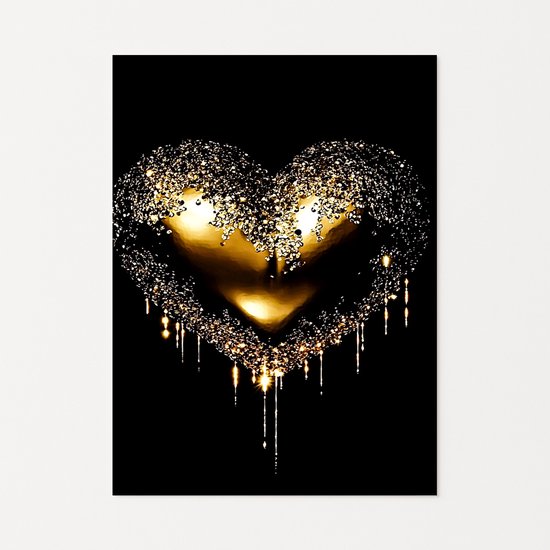 Cœur doré - Décoration murale - Décoration murale moderne - Affiche - 40x60 cm