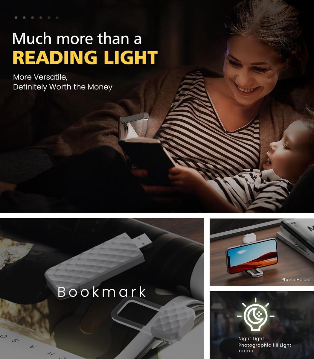 Leeslamp - Leeslampje - Boeklamp - Oplaadbaar leeslampje - USB - opvouwbare leeslamp - blauwlichtfilter - draagbaar studielampje - 500 mAh - wit — cadeau in Gadgets - foto 4