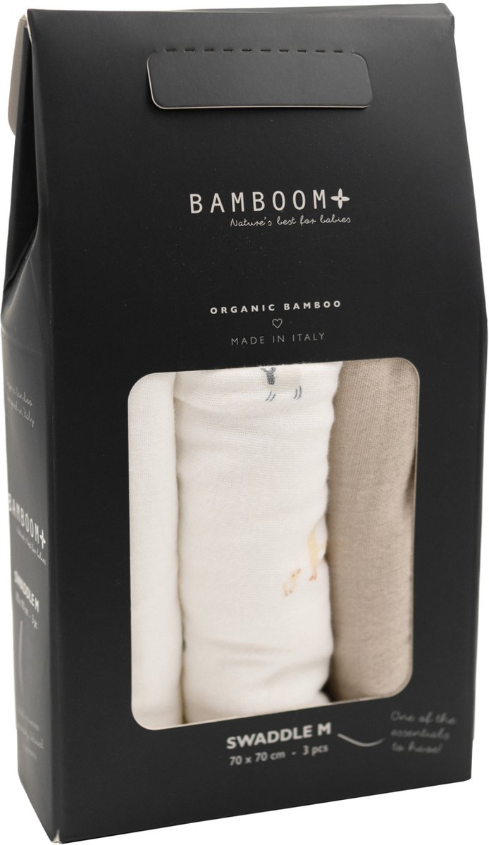 Bamboom Swaddle Muslin - Medium - 75 x 75 - Farm Buddies / Light Sand / Offwhite