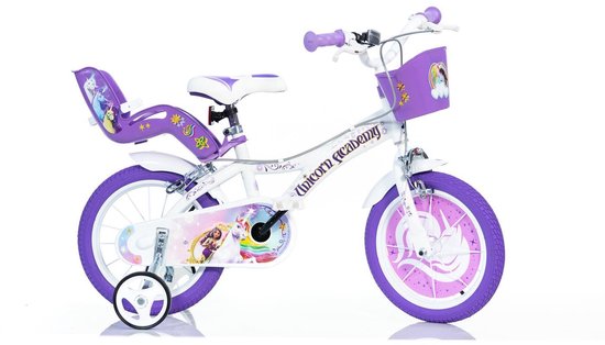 Dino Bikes Kinderfiets Unicorn Academy 16 Inch - Meisjesfiets met Zijwieltjes, Mandje en Poppenzitje - Verstelbaar Zadel en Stuur - Geschikt voor Kinderen van 4 tot 7 Jaar (95-127 cm) van Dino Bikes — afbeelding 2