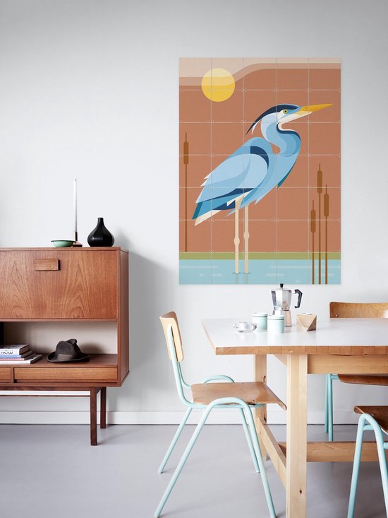 IXXI Héron bleu, Elke Uijtewaal - 80 x 100 cm - Système d'accrochage inclus - Grande décoration murale et affiche - Coloré, Illustrations, Design graphique