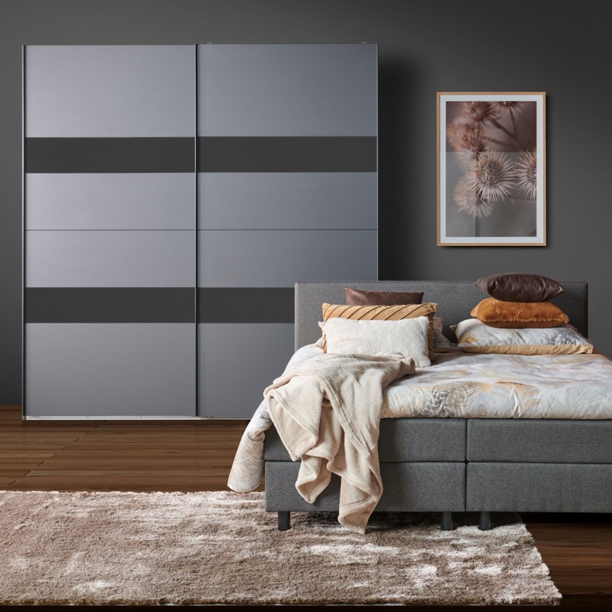 Kledingkast Mierlo - Hout - Grijs - 225x236x65 cm (BxHxD) - Schuifdeuren - Hang-legkast -
