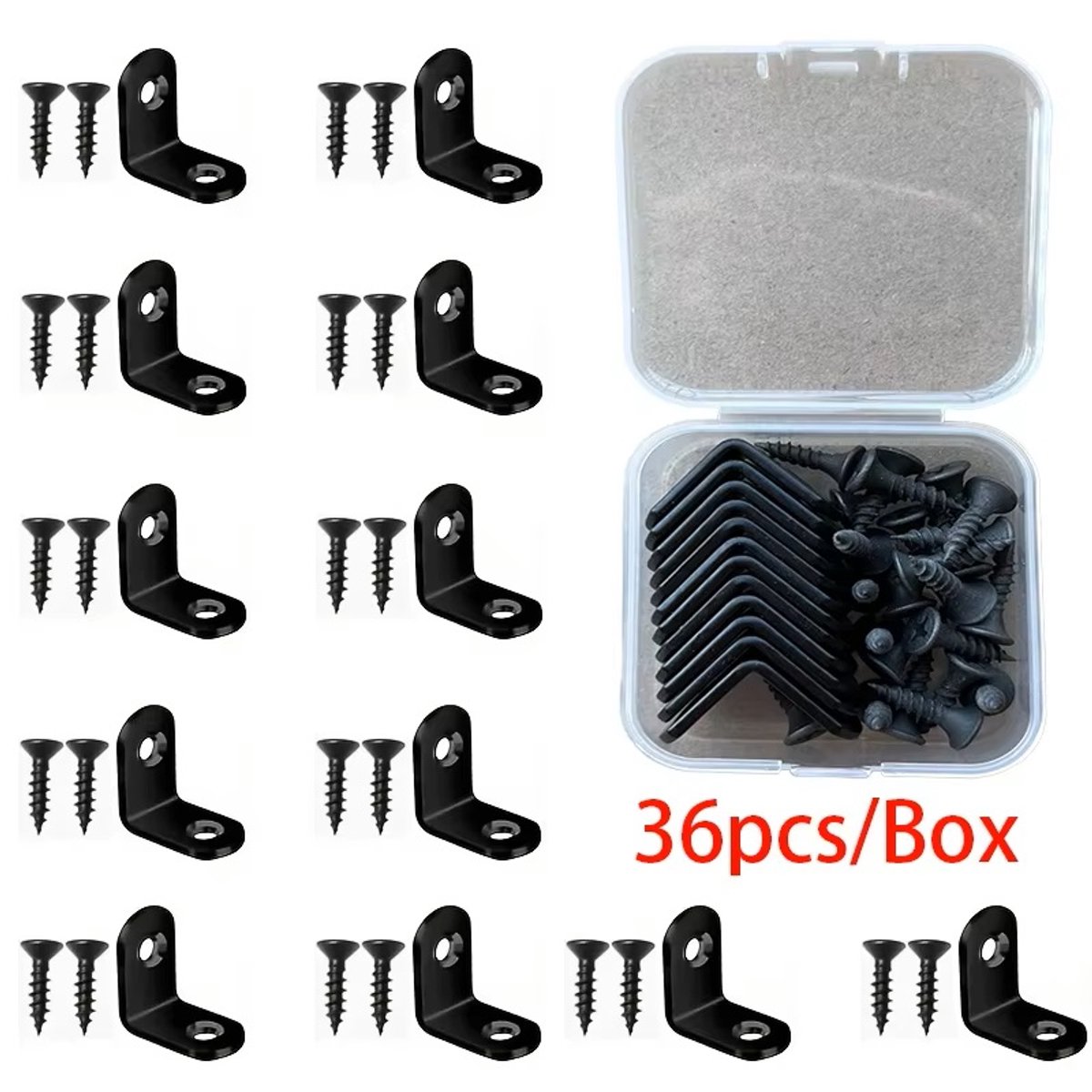 Han‑Bar® Hoekverbinders - 12 Stuks - 20 x 20 x 16 mm - Zwart - Metalen Hoekbeugel - met schroeven - tafel - stoel - boekenplank
