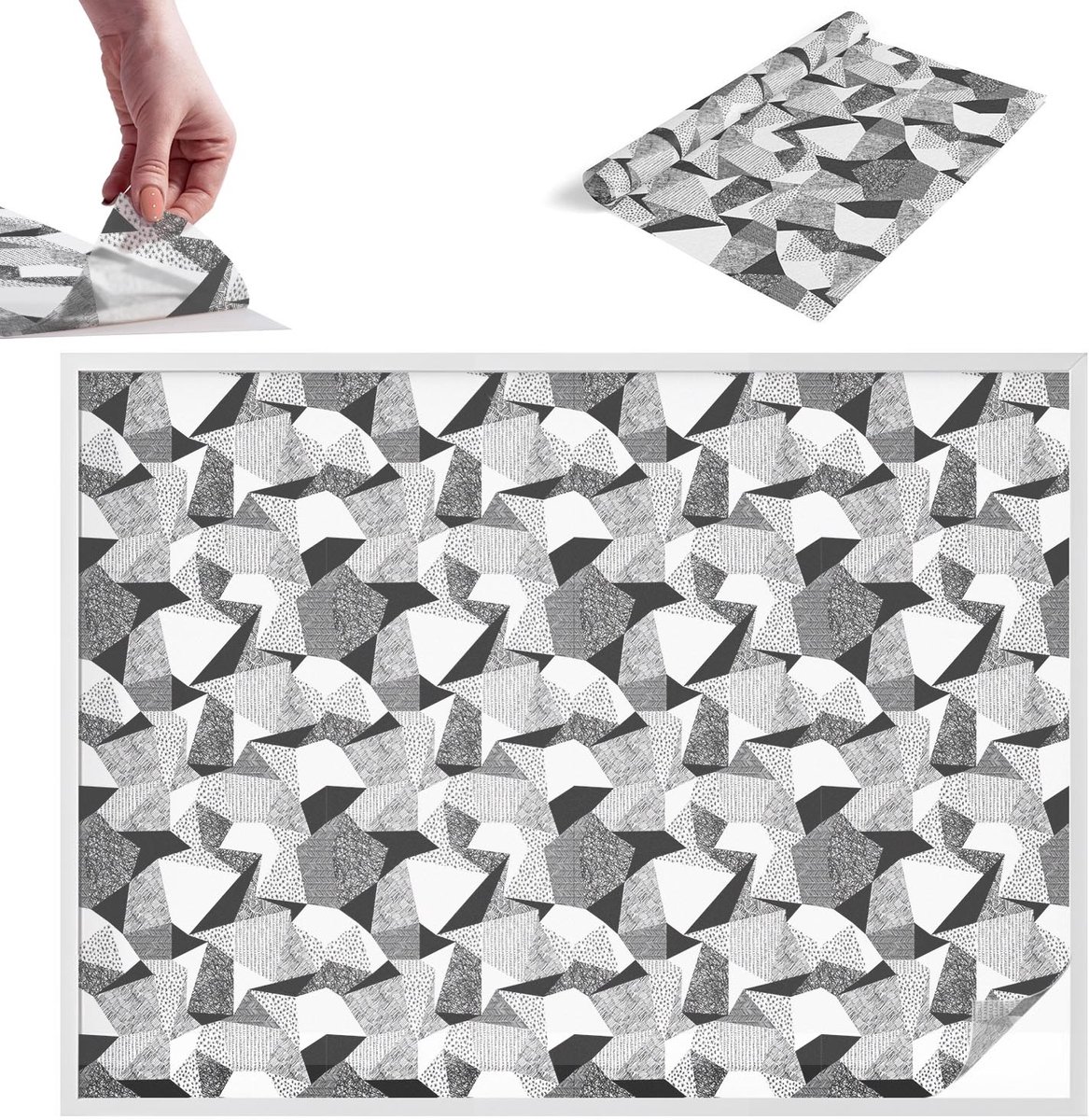 TULUP Raamfolie Anti inkijk - Geometrische figuren Melkglas Folie - 200x146 cm - Zwart-wit Anti inkijk Raamfolie Glas in Lood - Zonwerende Raamfolie - Voor op kantoor, voor de woonkamer, voor de hal - Privacy Folie Raam Glas in Lood Zwart-wit - Geometrische figuren