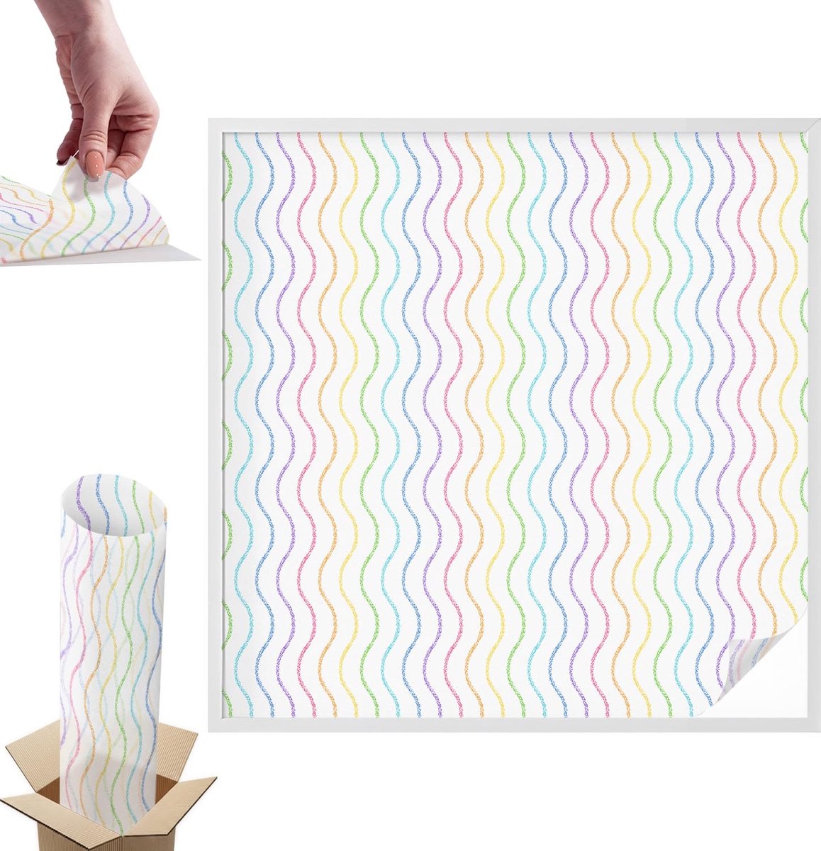 TULUP Raamfolie Anti inkijk - Regenbooglijnen Anti inkijk Raamfolie - 100x100 cm - Wit Raamfolie Tegen inkijk - Zelfklevende Anti inkijk Folie Glas in Lood - Voor de hal, slaapkamer, kledingkast - Zonwerende Raamfolie Glas in Lood Wit - Regenbooglijnen