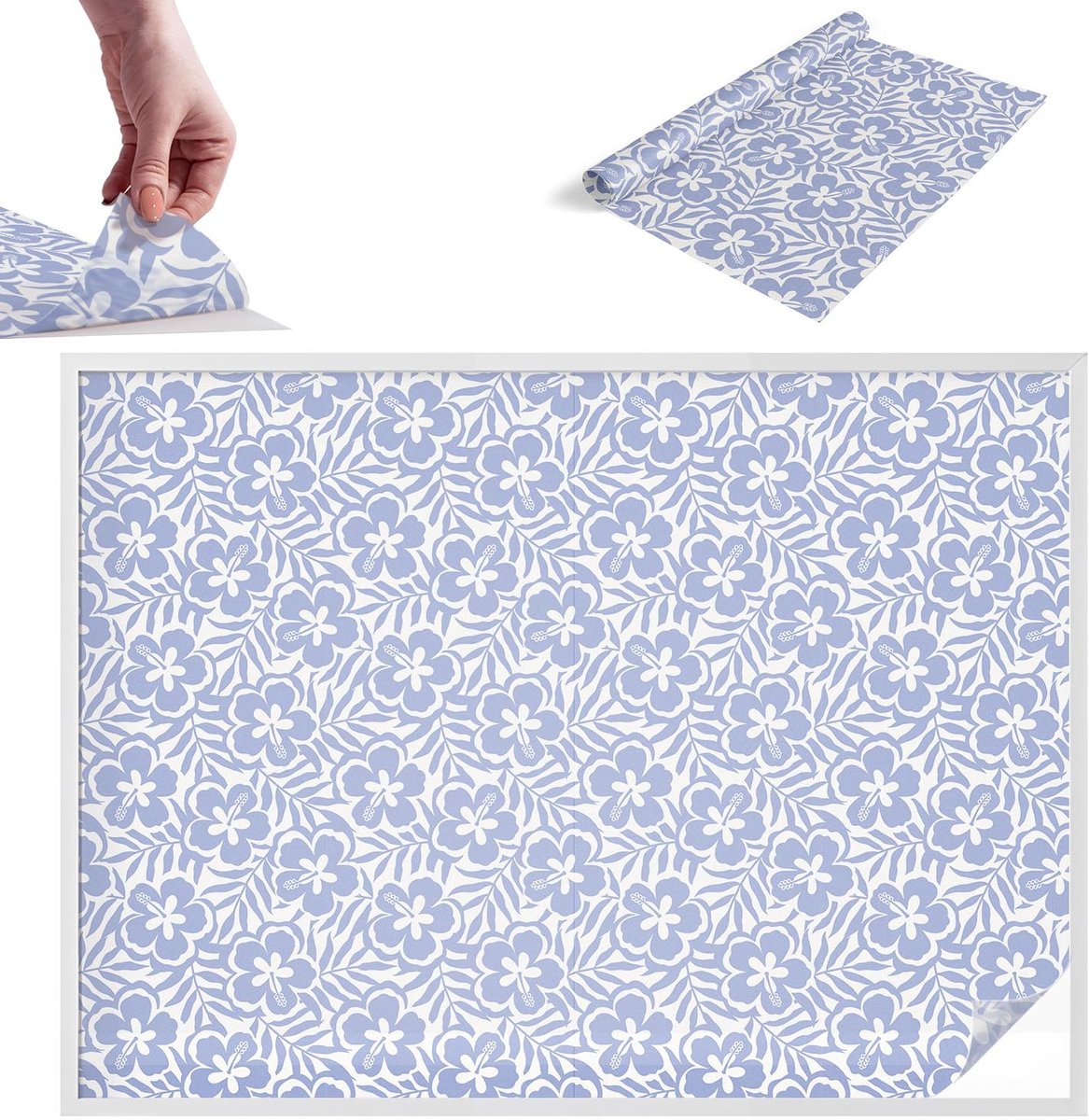 TULUP Raamfolie Anti inkijk - Hibiscusbloemen Melkglas Folie - 200x146 cm - Blauw Anti inkijk Raamfolie Glas in Lood - Zonwerende Raamfolie - Voor de slaapkamer, badkamer en woonkamer. - Privacy Folie Raam Glas in Lood Blauw - Hibiscusbloemen