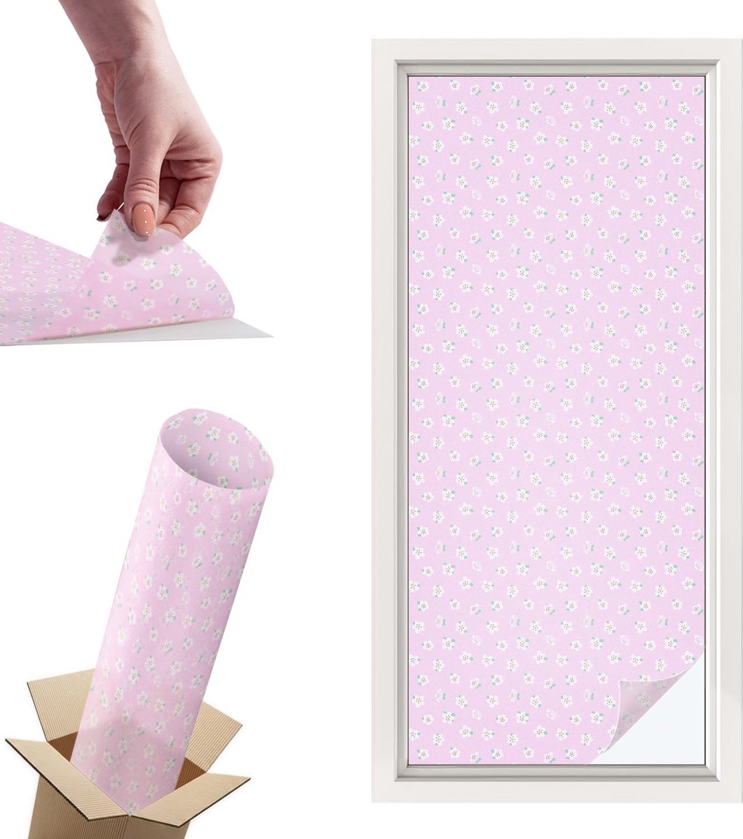 TULUP Raamfolie Anti inkijk - Bloemenpatroon Privacy Folie Raam - 50x116 cm - Roze Anti inkijk Folie - Raamfolie Tegen inkijk Glas in Lood - Voor de slaapkamer, badkamer en kledingkast. - Raamfolie Zonwering Roze - Bloemenpatroon