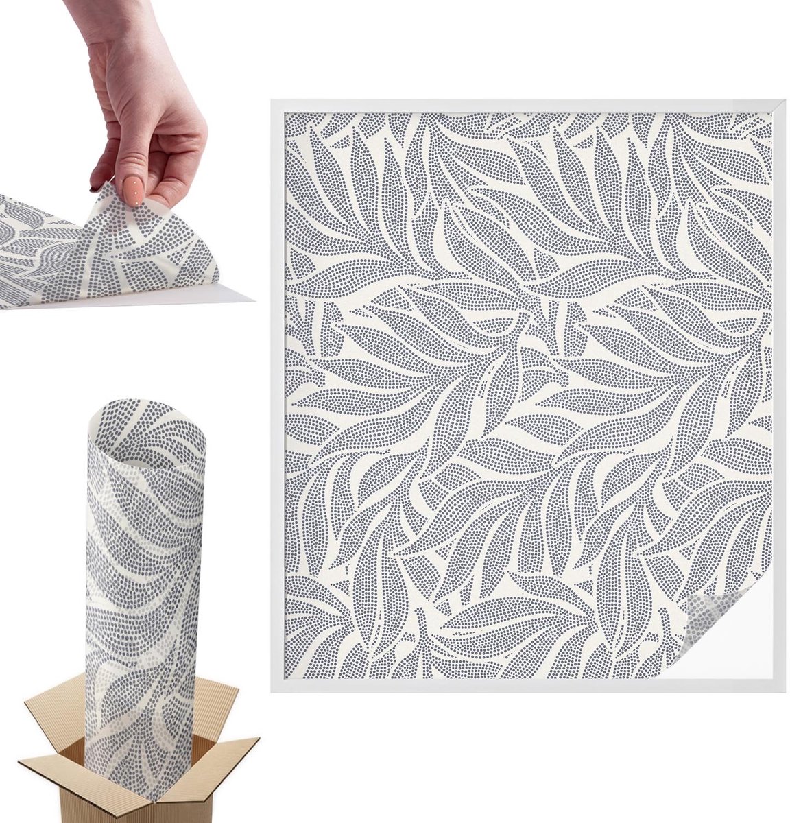 TULUP Raamfolie Anti inkijk - Bladdruppels Anti inkijk Raamfolie - 100x116 cm - Grijs Raamfolie Tegen inkijk - Zelfklevende Anti inkijk Folie Glas in Lood - Voor de woonkamer, slaapkamer en kantoor - Zonwerende Raamfolie Glas in Lood Grijs - Bladdruppels