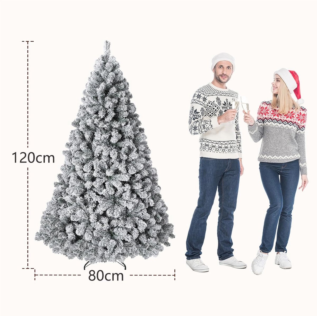 Kunstkerstboom – 120 cm – Met Verlichting – 100 LED – besneeuwd –Warm Wit – PVC Dennenboom – Wit – foto 4