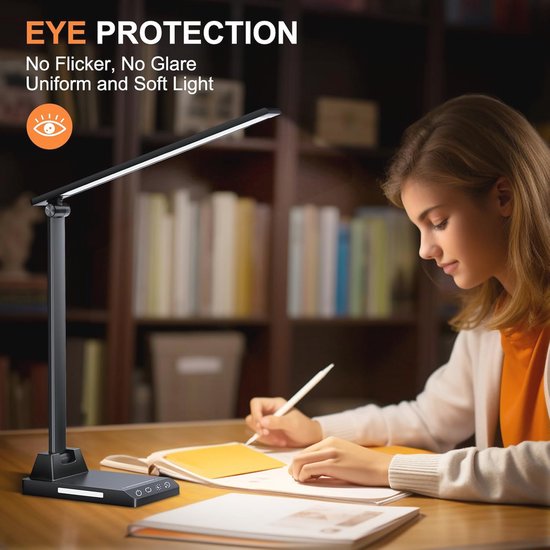 Dimbare LED Bureaulamp met Draadloze Accu en Touch-Bediening - 5 Kleuren en 10 Helderheidsniveaus voor Lezen en Studeren — afbeelding 5