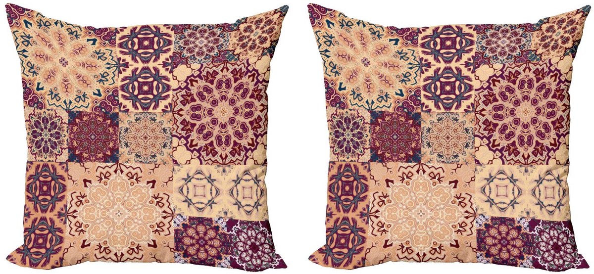 ABAKUHAUS Kussenhoes Set – 2x50x50 cm – Dubbelsidig Print – Mikrofaser – Oranje/Rood Oranje Rood