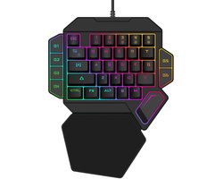 USB bedraad mechanisch toetsenbord met één hand, RGB zeven kleuren (zwart).
