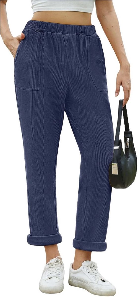 Elegante Hoge Taille Corduroy Broek voor Dames - Losse Rechters Pijpen en Comfortabele Pasvorm