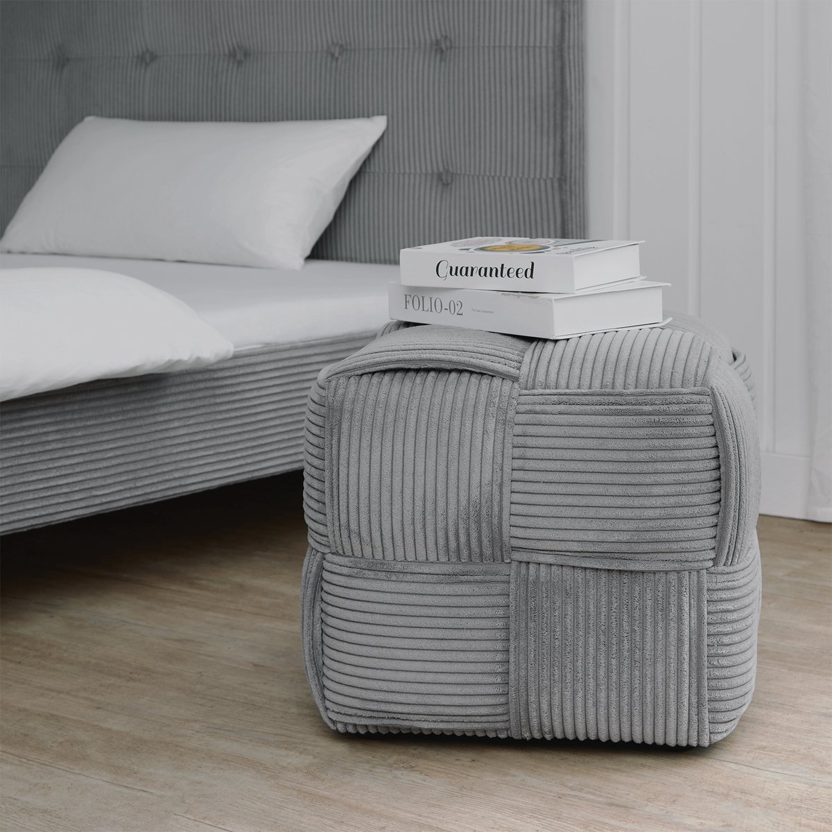 Homestyle4u Krukjes - Hocker - Zitbank - 46x46x41 cm - Grijs - Gestoffeerde kruk