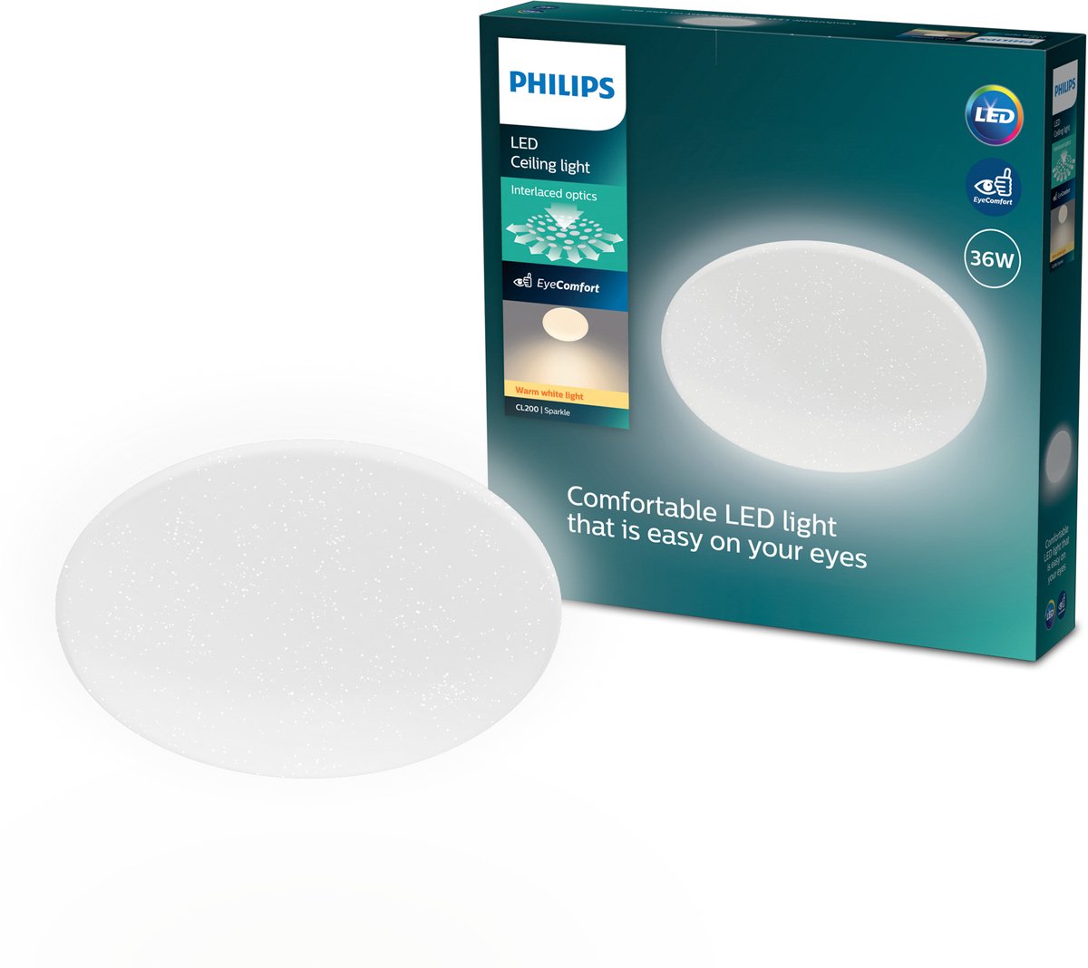 Philips Moire Plafondlamp - Glittereffect - Warmwit licht: 2700K - Diameter: 42 cm - 36W - Rond - Wit