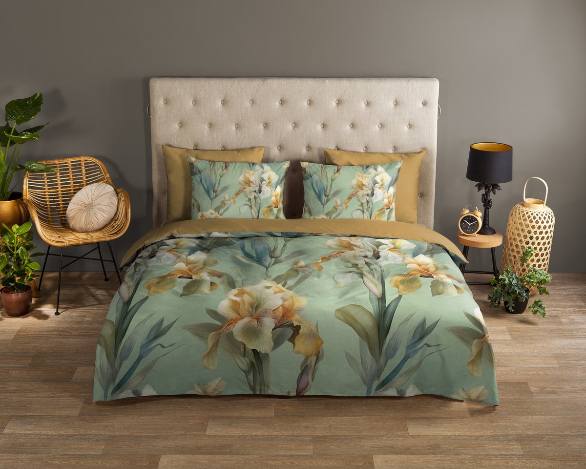 Good Morning dekbedovertrek aquarell getekende bloemen - Lits jumeaux 240x200/220 cm - Groen - 100% Katoen renforce