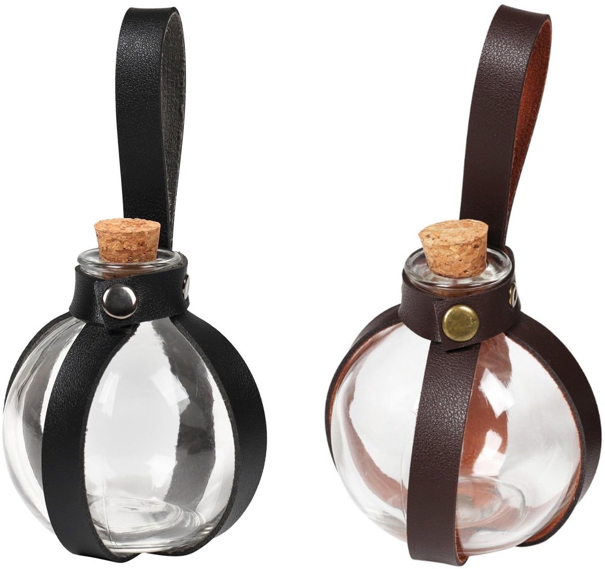 Magische kurkdrankflessen. 2 stuks. Halloween-accessoires. tovenaar. medicijnflessen. ronde glazen flessen. afgewerkte tovenaar. accessoire voor rollenspel. cosplay. rekwisieten. 2 stuks
