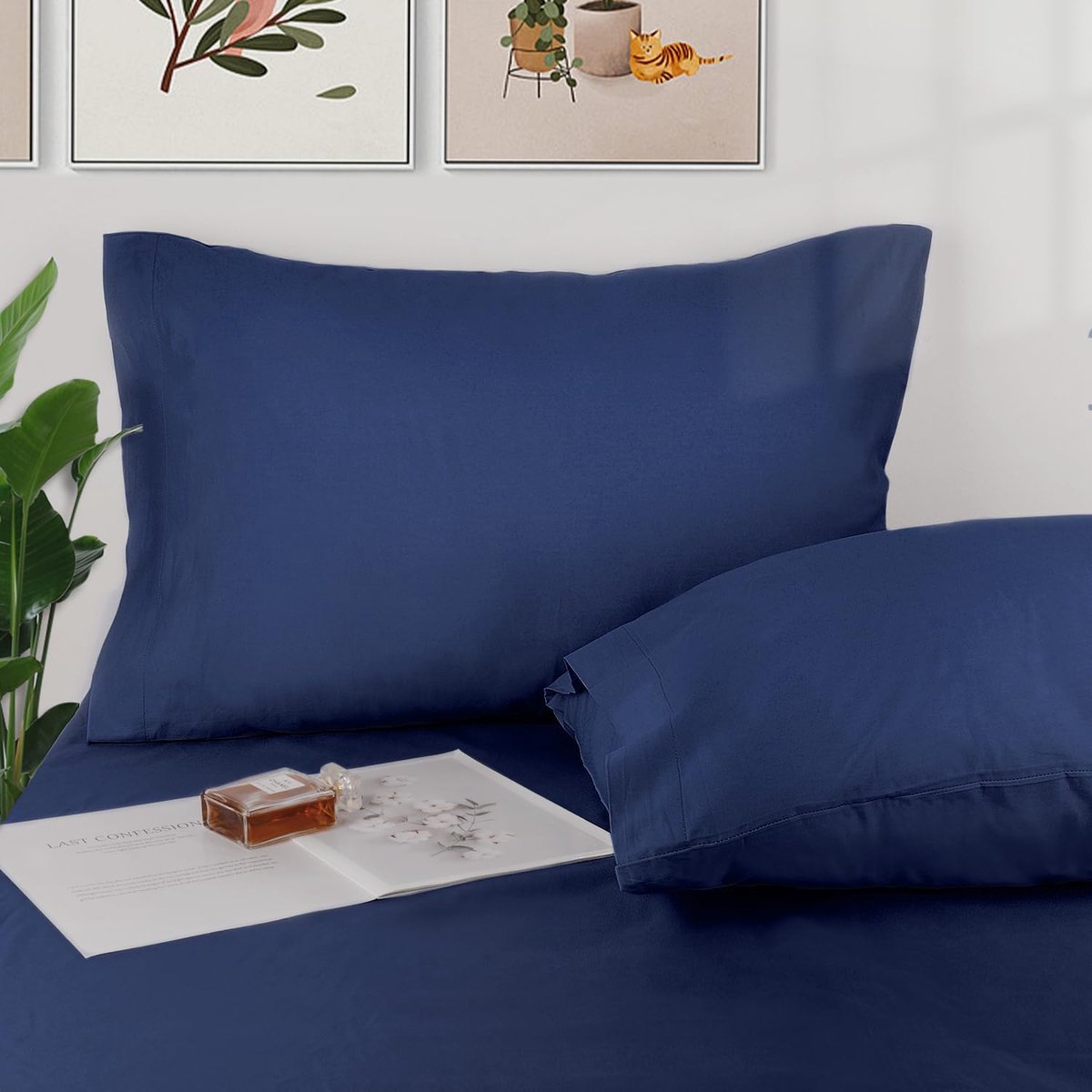 Famanu 2-pack kussenslopen, 100% katoen 400 draad ademende kussensloop pillow cover, 40 x 70 cm blauw