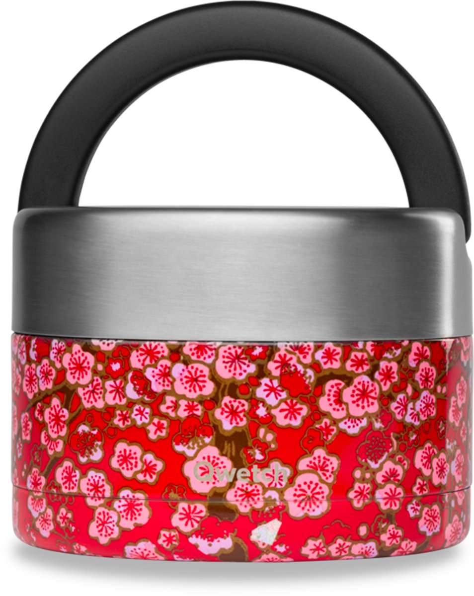Qwetch - Boîte repas poignée isotherme - Flowers Rouge- 650ml