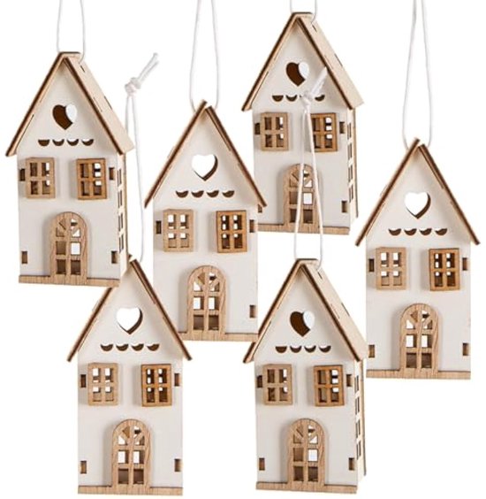 12 Stuks Lentedecoratie Houten Hangers - Vlinders, Vogels, Bloemen & Gieters