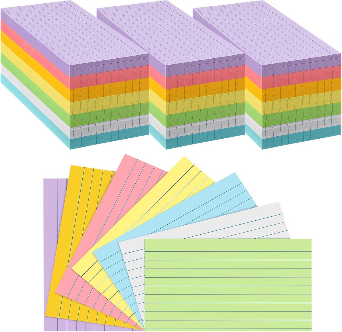 2100 gelijnde indexkaarten in diverse kleuren voor school en kantoor