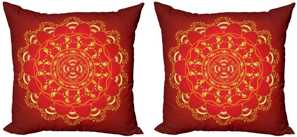 ABAKUHAUS Rode mandala kussenhoes set – 2x60x60 cm – dubbelzijdig Rood