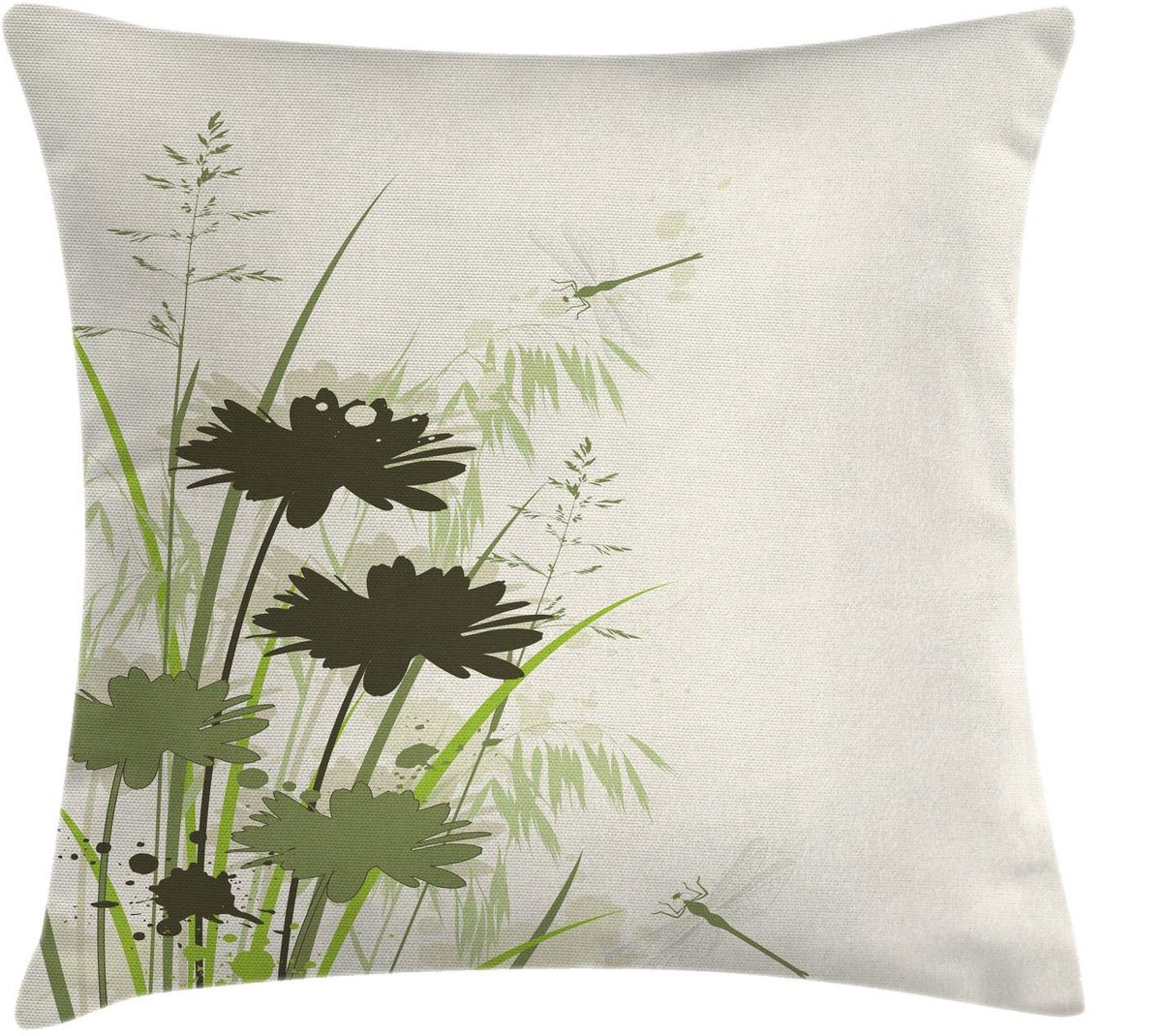 ABAKUHAUS Groene kussenhoes met bloemen en libelle – Beidzijdig bedrukt, wasbaar – 60x60 cm Hellgroen