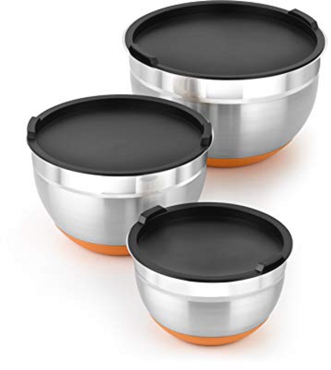Set van 3 roestvrijstalen kommen (12-16-20 cm) met deksel en antislip bodem