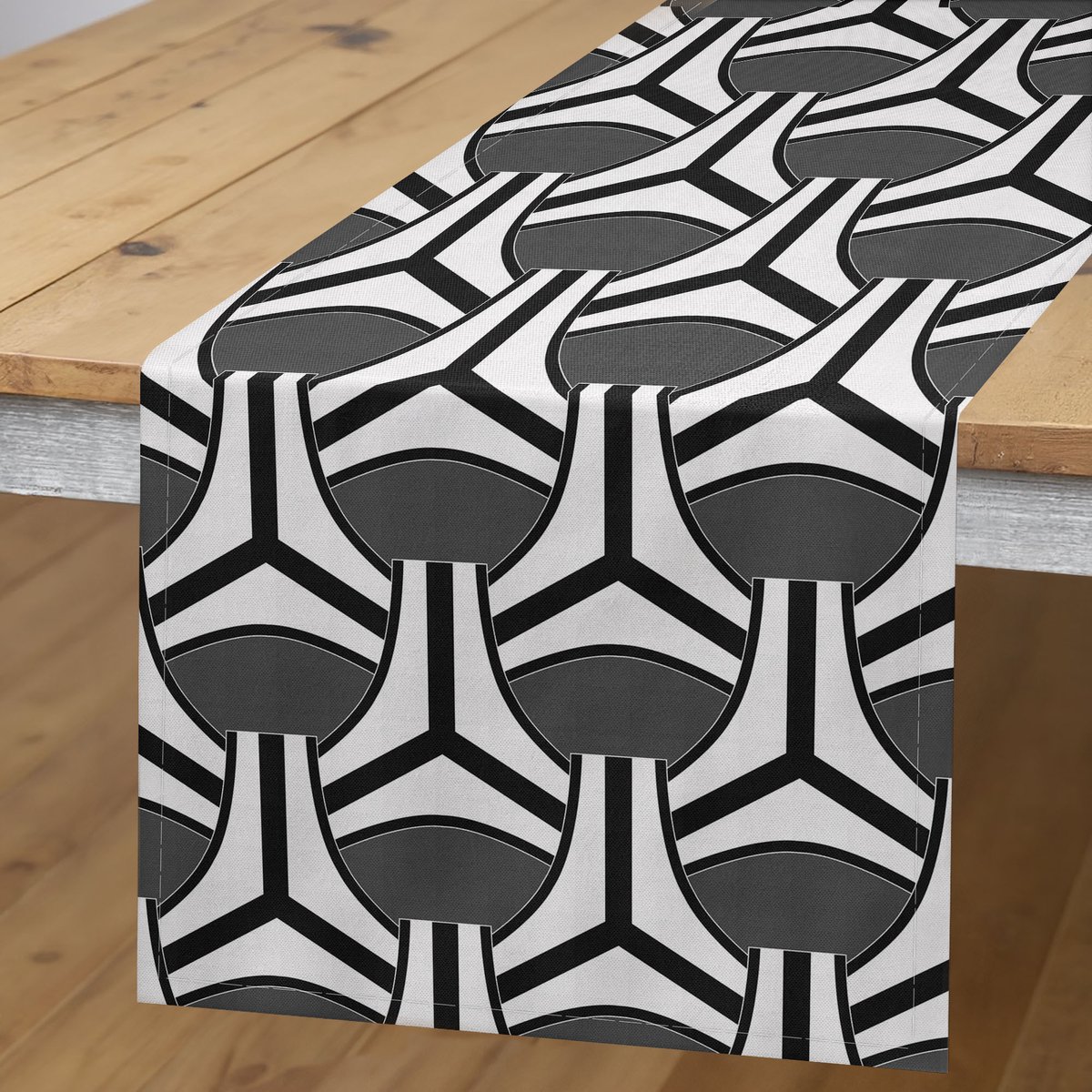 ABAKUHAUS Tafelloper – Abstract patroon, Antraciet/Wit, 40x180 cm