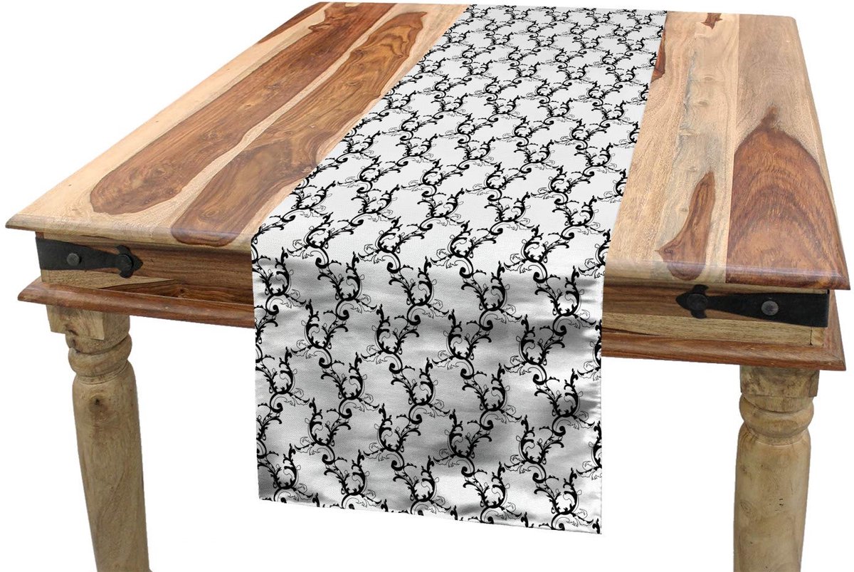 ABAKUHAUS – Klassieke Curly Tafel-loper – 40x180 cm, Wit-Zwart