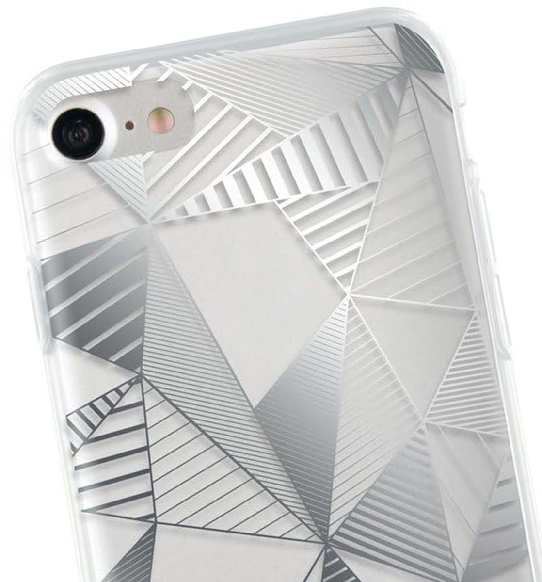 Bigben Connected, Hoesje geschikt voor iPhone SE 2020/8/7 - Semi-hardcase met Driehoekige Grafische Patronen, Zilver