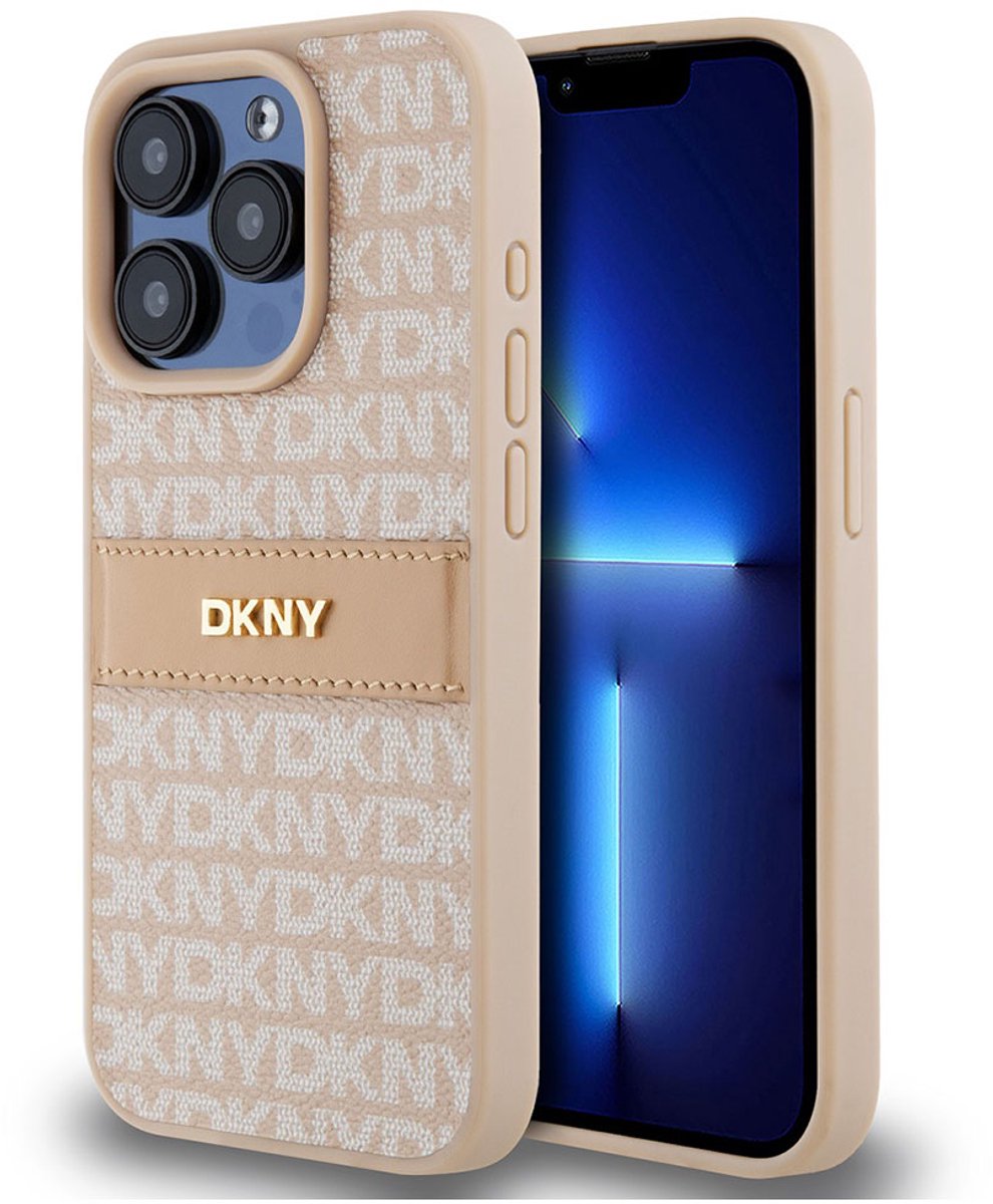DKNY Textured Tonal Stripe Back Case - Geschikt voor Apple iPhone 15 Pro (6.1") - Roze
