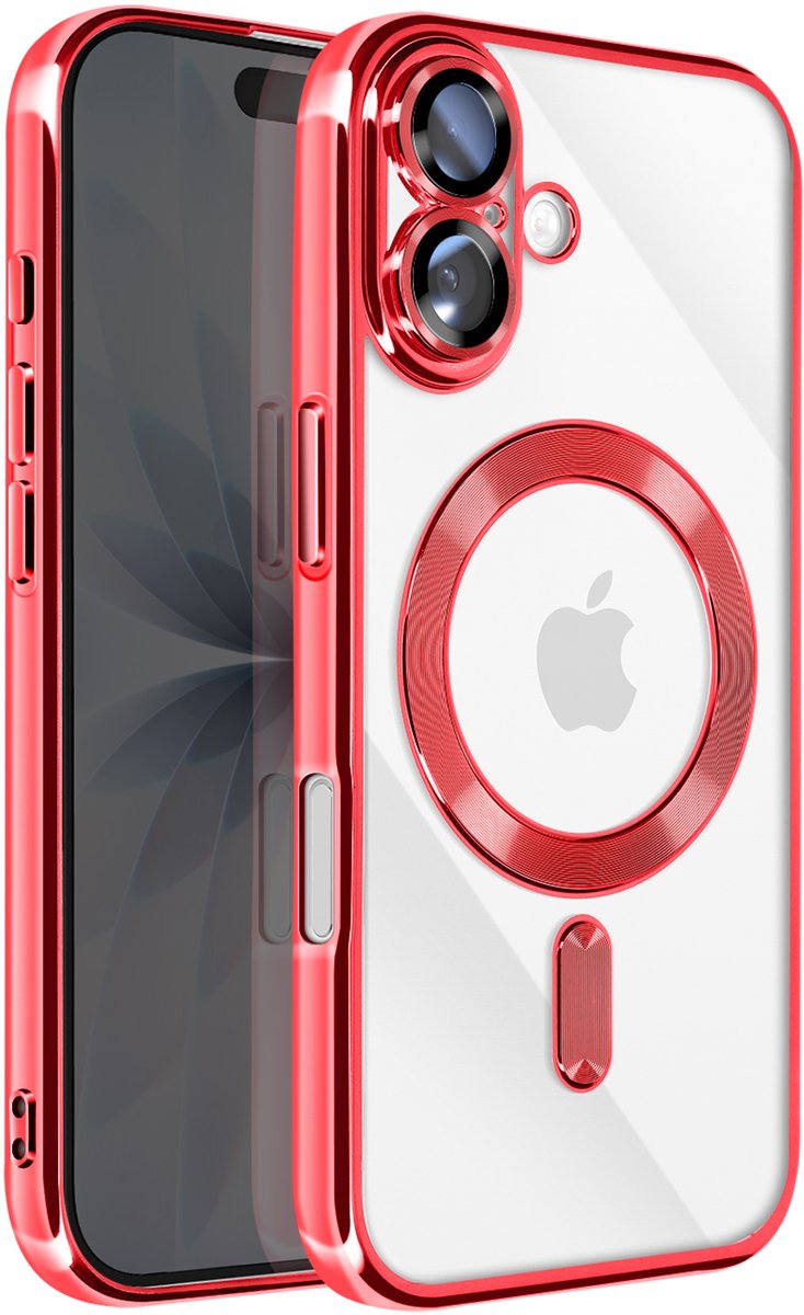 Avizar MagSafe Compatibele Hoes Geschikt voor Apple iPhone 17 met Chromen Rand, Rood